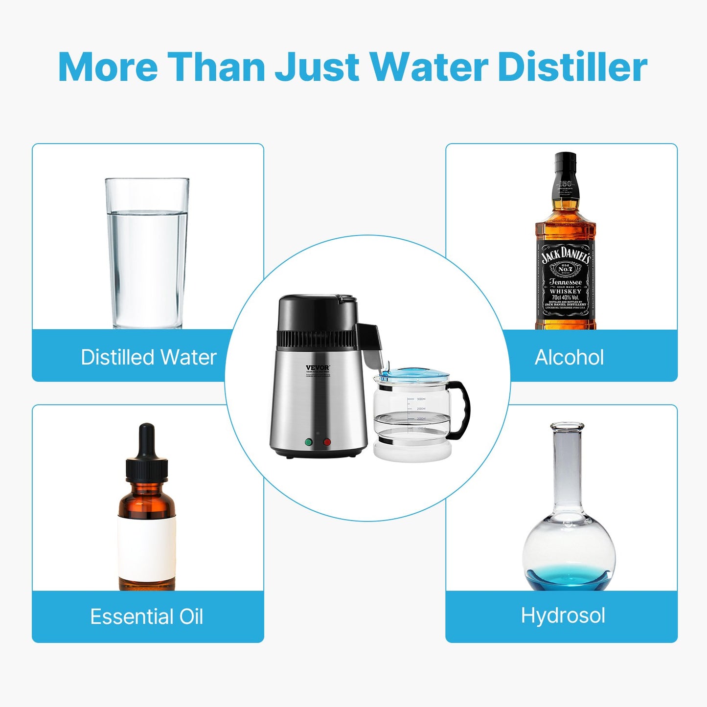 Water Distiller, 4L 1.05 Gallon Pure Water Purifier Filter For Home Countertop, 750W Distilled Water Maker, Stainless Steel Interior Distiller Water Making Machine to Make Clean Water, Silvery