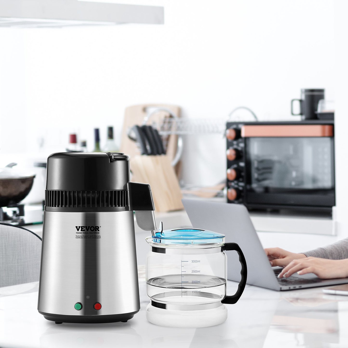 Water Distiller, 4L 1.05 Gallon Pure Water Purifier Filter For Home Countertop, 750W Distilled Water Maker, Stainless Steel Interior Distiller Water Making Machine to Make Clean Water, Silvery