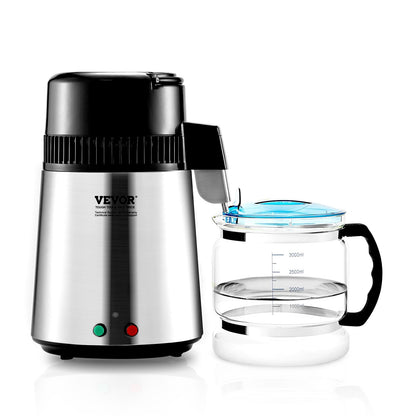 Water Distiller, 4L 1.05 Gallon Pure Water Purifier Filter For Home Countertop, 750W Distilled Water Maker, Stainless Steel Interior Distiller Water Making Machine to Make Clean Water, Silvery