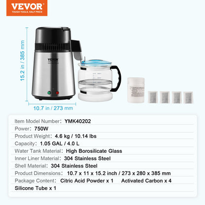 4L Wasserdestilliergerät-Reinigungsapparat-Arbeitsplatten-Edelstahl-Innenraum