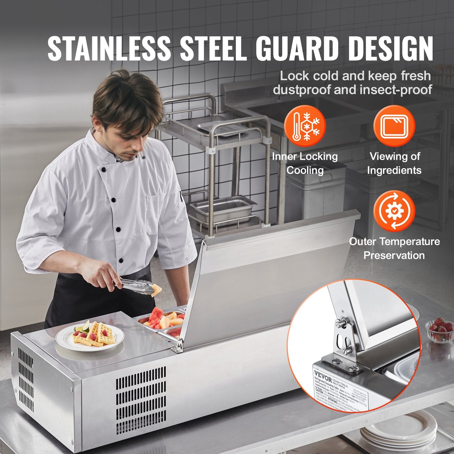 Countertop Refrigerated Salad Pizza Prep Station 140 W Stainless Guard CE
