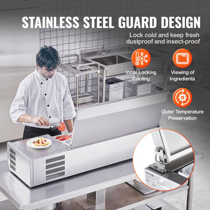 Gekühlte Salat-Pizza-Vorbereitungsstation auf der Arbeitsplatte, 150 W, Edelstahlschutz, CE