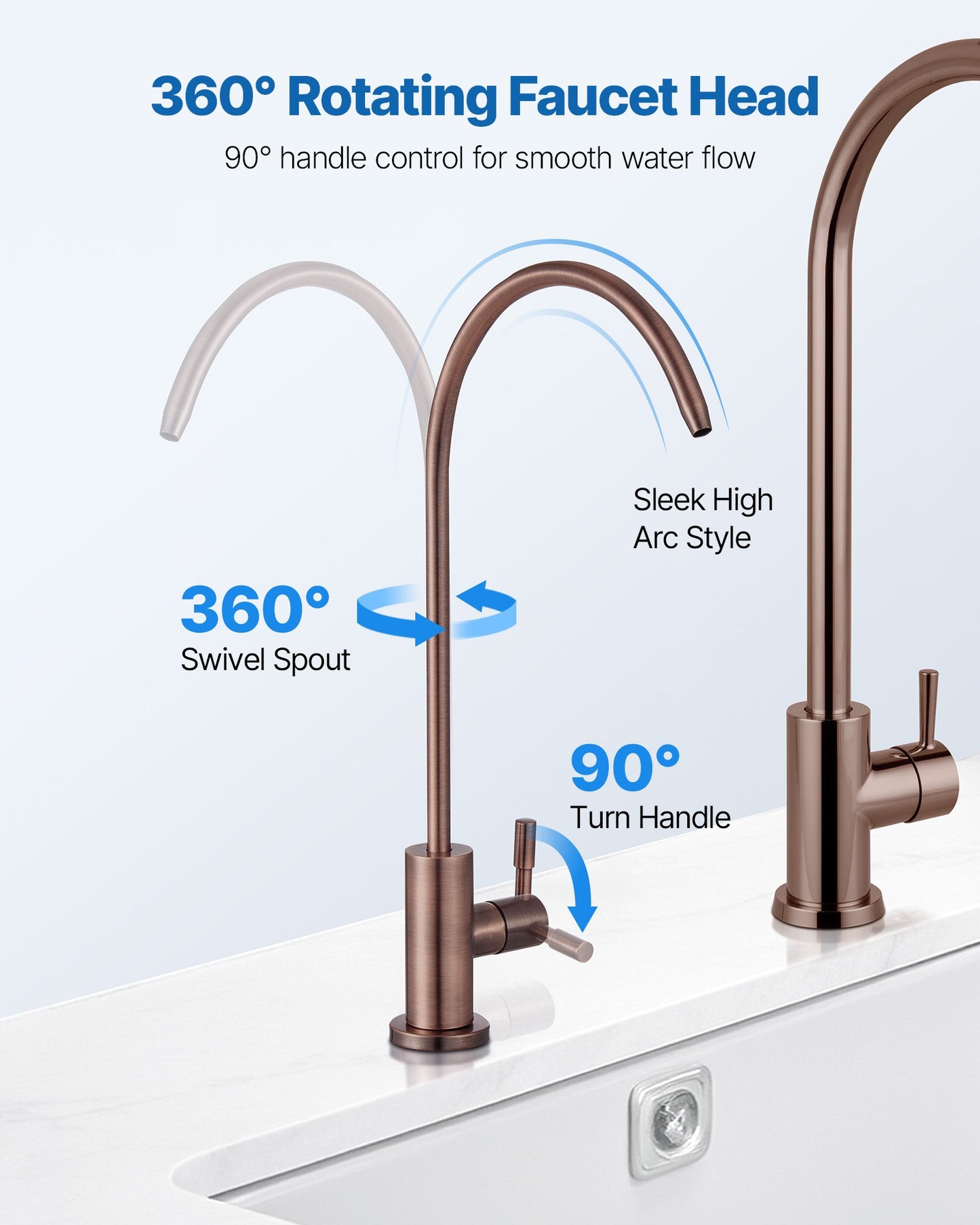 Ro Water Faucet, Lead-Free Stainless Steel Faucet, Drinking Water Faucets with Solid Brass Valve, Anti-Rust & Durability Drinking Water Faucets For Kitchen, Bar Counter, Cafe, Antique Bronze