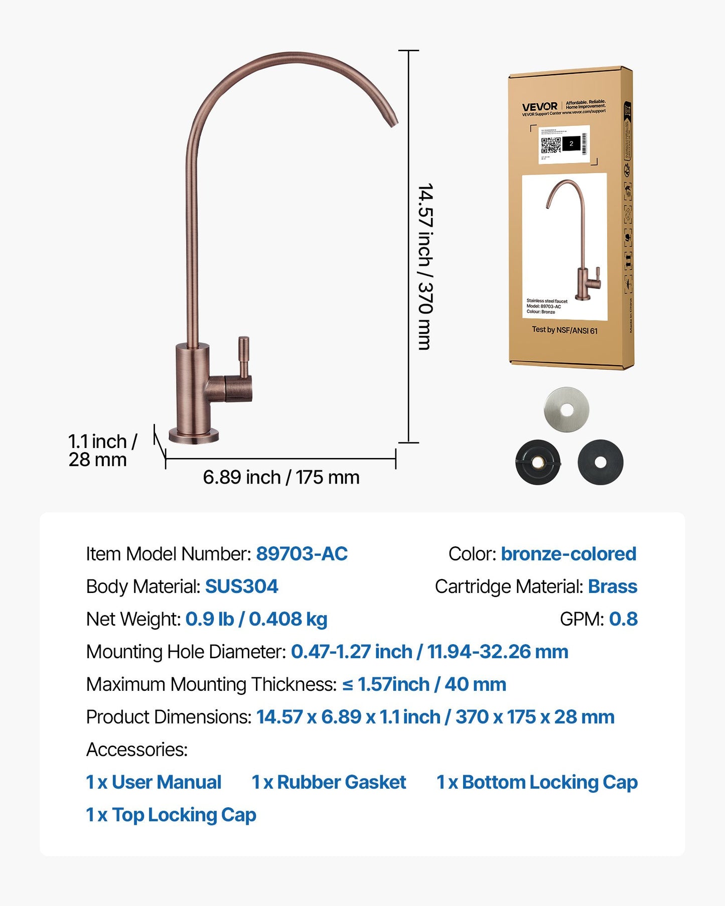 Ro Water Faucet, Lead-Free Stainless Steel Faucet, Drinking Water Faucets with Solid Brass Valve, Anti-Rust & Durability Drinking Water Faucets For Kitchen, Bar Counter, Cafe, Antique Bronze