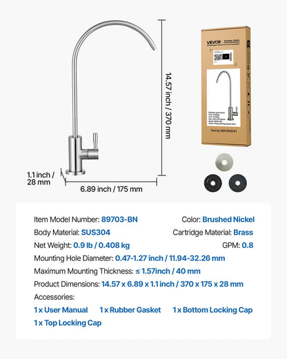 Stainless Steel Faucet, Lead-Free Drinking Water Faucets, Reverse Osmosis Faucet with Solid Brass Valve, High Arch Filtered Water Faucets For Kitchen Sink, Bar Counter, Cafe Shop, Brushed Nickel