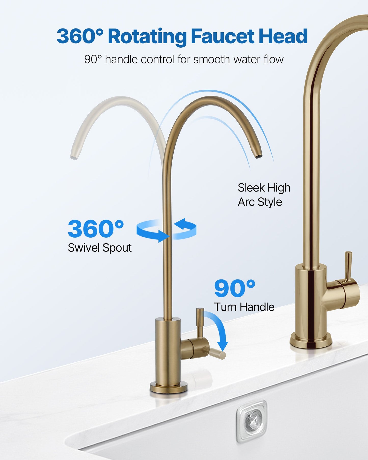 Stainless Steel Faucet, Lead-Free Water Purifier Faucet, Filter Water Faucets With Solid Brass Valve, Anti-Rust & Durability Ro Water Faucets For Kitchen, Bar Counter, Cafe Shop, Brushed Gold