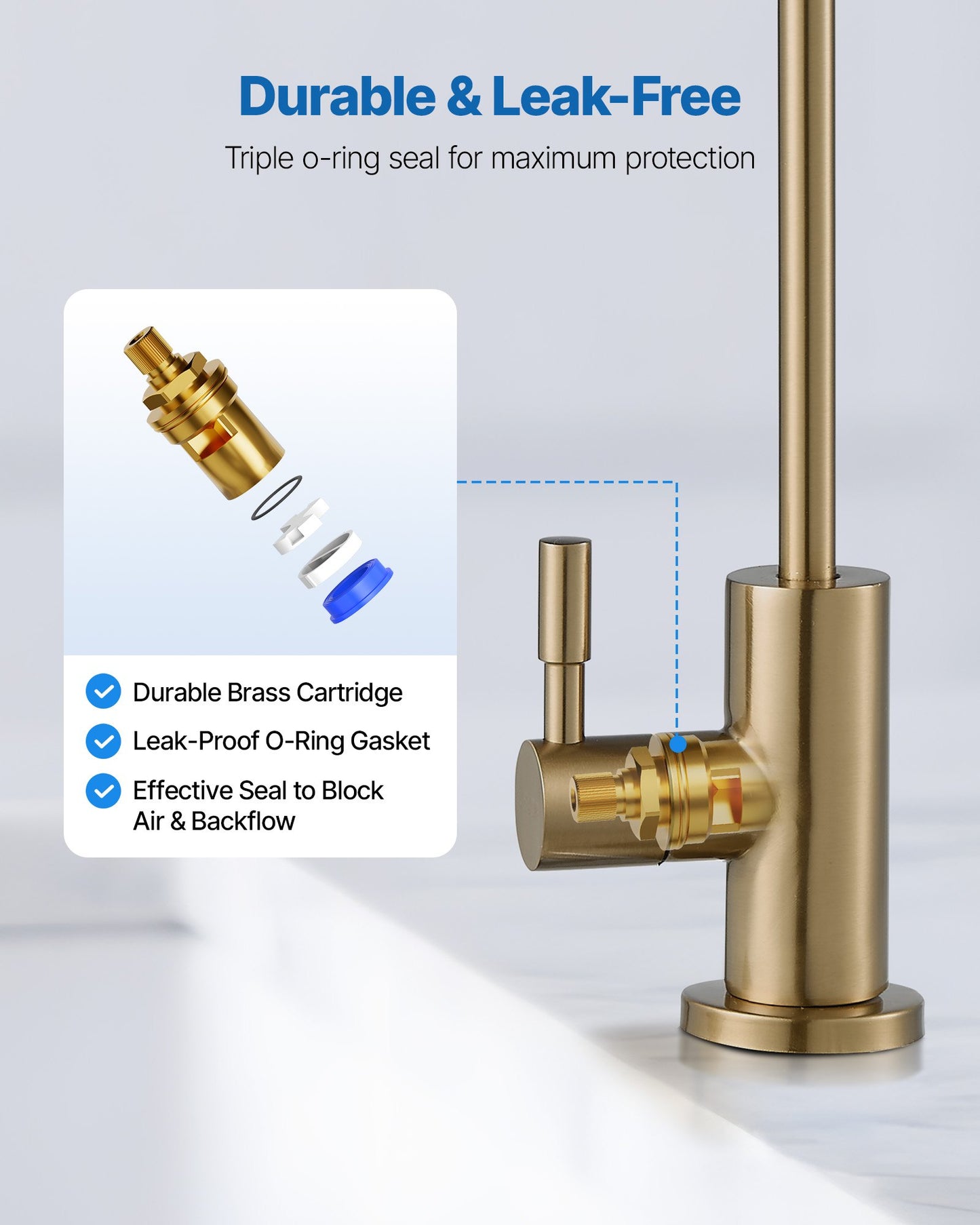 Stainless Steel Faucet, Lead-Free Water Purifier Faucet, Filter Water Faucets With Solid Brass Valve, Anti-Rust & Durability Ro Water Faucets For Kitchen, Bar Counter, Cafe Shop, Brushed Gold