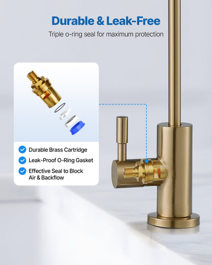 Stainless Steel Faucet, Lead-Free Water Purifier Faucet, Filter Water Faucets With Solid Brass Valve, Anti-Rust & Durability Ro Water Faucets For Kitchen, Bar Counter, Cafe Shop, Brushed Gold