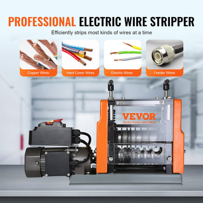 Automatic wire stripping machine, 0.06''-0.98'' Electric motorized cable stripper, 60 W, wire stripper with reference for visible stripping depth, 6 round and 1 flat channels for recycling copper scrap