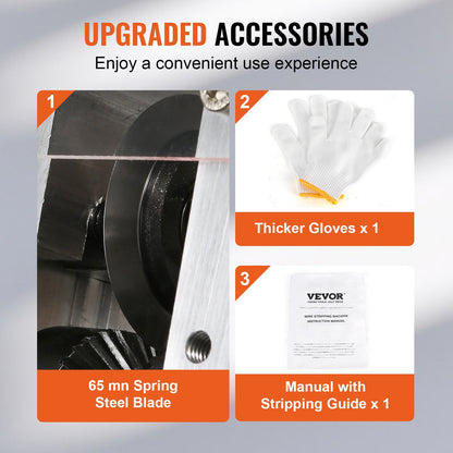 Manual wire stripping machine, 0.06''-1.18'' copper stripper with hand crank or drill drive, visible stripping depth reference, portable aluminum frame wire stripper for scrap copper recycling