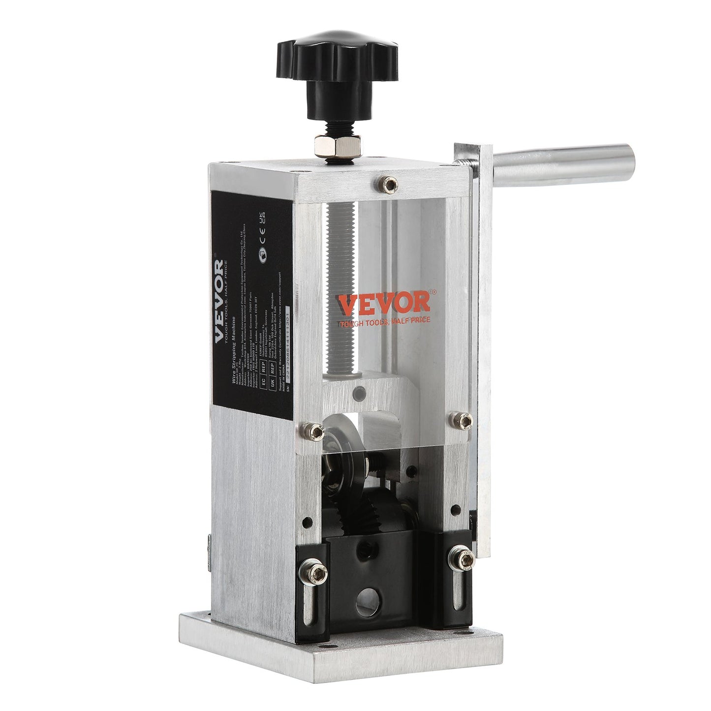 Manual wire stripping machine, 0.06''-1.18'' copper stripper with hand crank or drill drive, visible stripping depth reference, portable aluminum frame wire stripper for scrap copper recycling