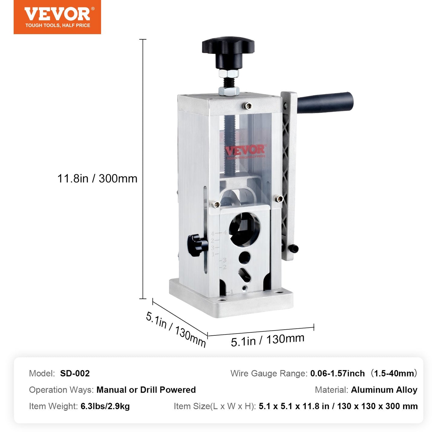 Hand-Operated Wire Stripper, 0.06''-1.5'' Cable Removal Tool, Drill Attachment Option, Clear Depth Gauge, Lightweight Aluminum Build for Efficient Copper Scrap Processing