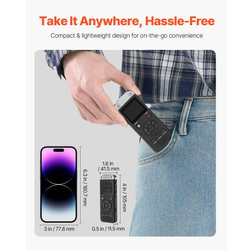 Digital Voice Recorder 128GB Röstaktiverad ljudinspelare med USB MP3 |  EU