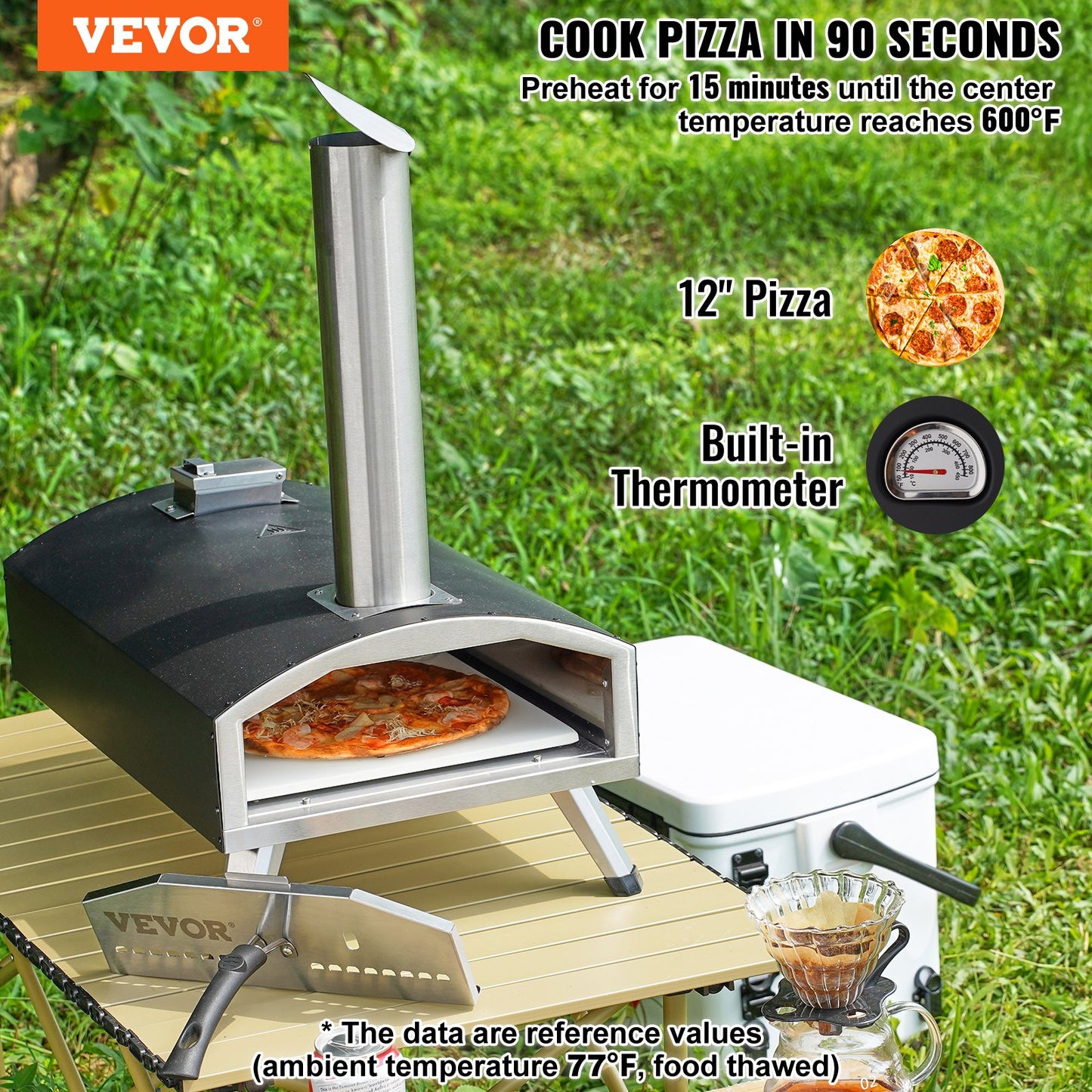 12" Outdoor Pizza Oven Portable Wood Pellet Pizza Oven Iron Spray Camping
