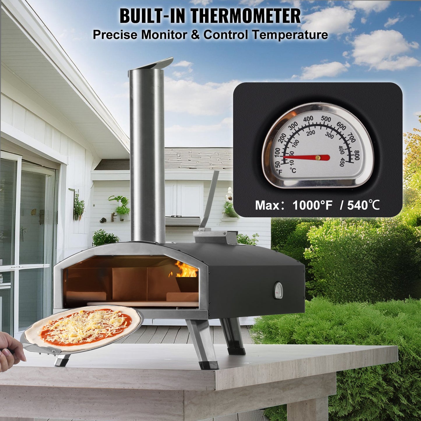 12" Outdoor Pizza Oven Portable Wood Pellet Pizza Oven Iron Spray Camping
