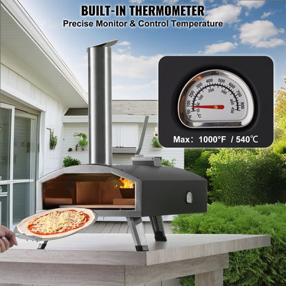 12" Outdoor Pizza Oven Portable Wood Pellet Pizza Oven Iron Spray Camping