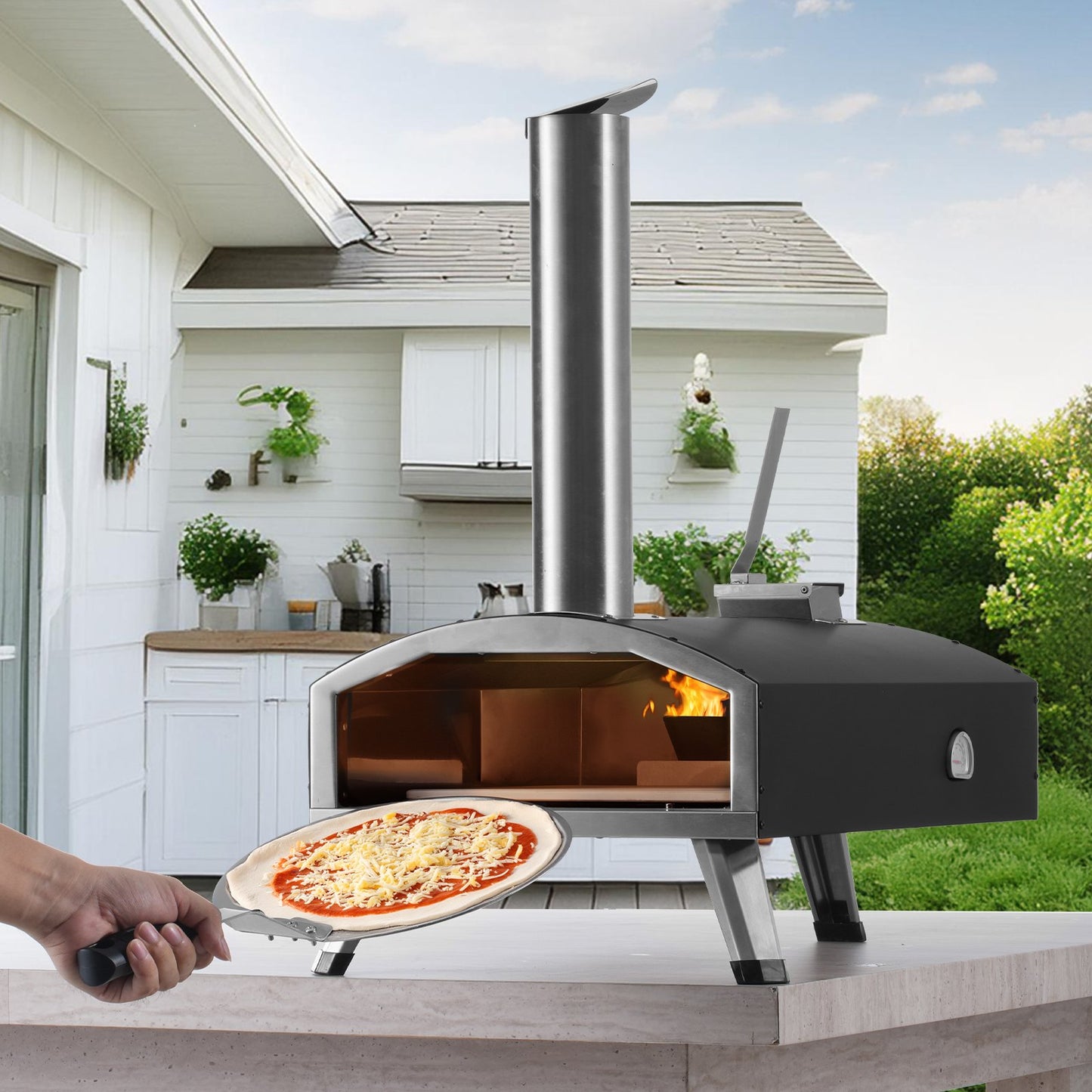12" Outdoor Pizza Oven Portable Wood Pellet Pizza Oven Iron Spray Camping