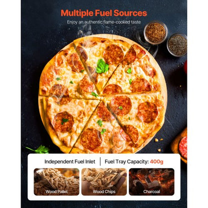 12" utomhuspizzaugn bärbar pizzaugn i träpellets, rostfritt stål, grill