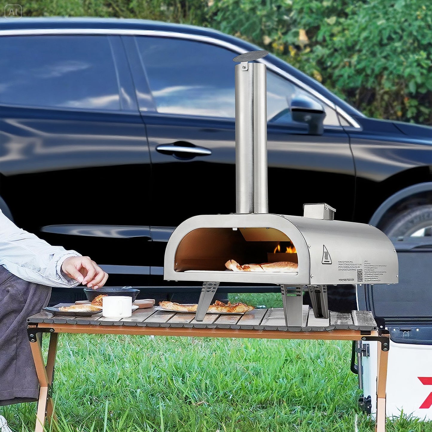 Pizza Oven Outdoor, 12" Pellet Pizza Oven, Portable Pizza-Stove with Built-in Thermometer, Wood Fired Stainless Steel Pizza-Maker, for Backyard, Camping, Pizza-Stone, Shovel, Carry Bag, Silver
