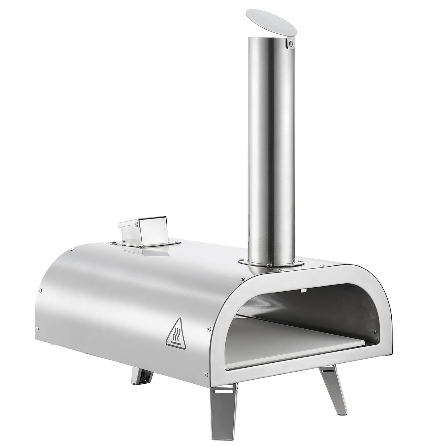 Pizza Oven Outdoor, 12" Pellet Pizza Oven, Portable Pizza-Stove with Built-in Thermometer, Wood Fired Stainless Steel Pizza-Maker, for Backyard, Camping, Pizza-Stone, Shovel, Carry Bag, Silver