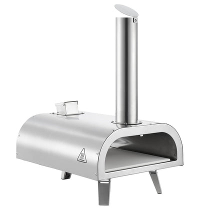 Pizza Oven Outdoor, 12" Pellet Pizza Oven, Portable Pizza-Stove with Built-in Thermometer, Wood Fired Stainless Steel Pizza-Maker, for Backyard, Camping, Pizza-Stone, Shovel, Carry Bag, Silver