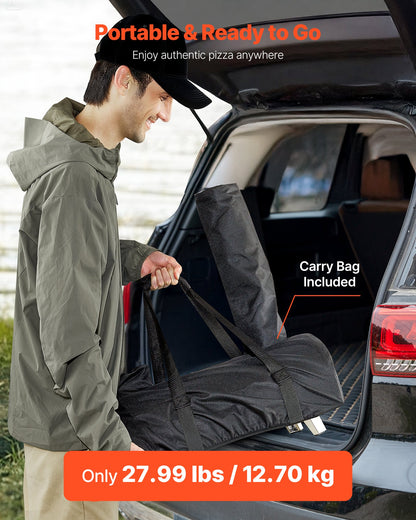 Dual Fuel Pizza Oven Outdoor, 12 in Wood Fire & Propane Gas Pizza Oven, Pellet & Propane Pizza-Maker with Thermometer, Iron Spray Electric Rotation Pizza-Cook for Outside Camping & Backyard