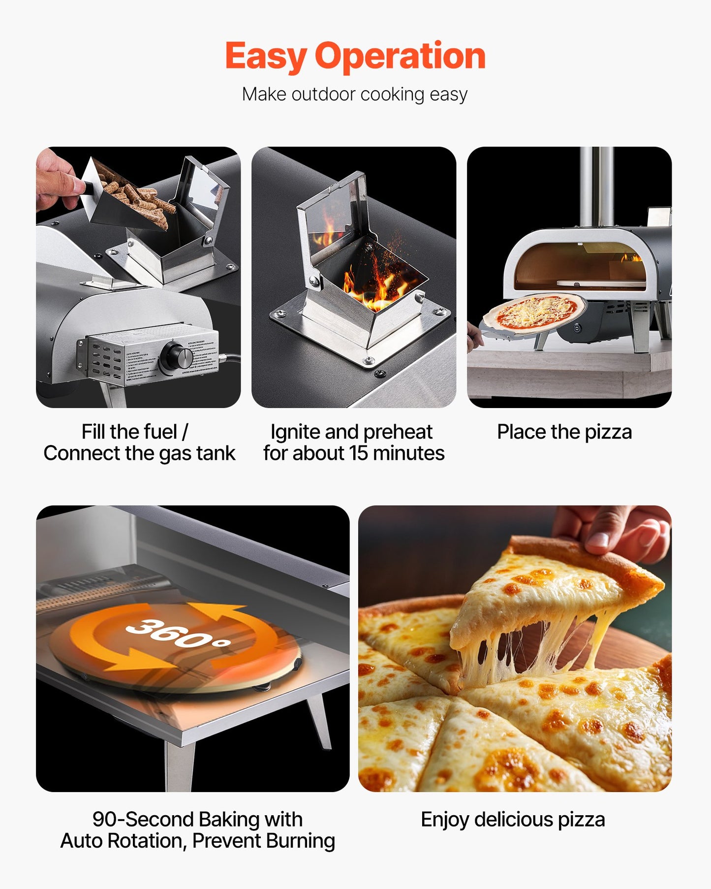 Dual Fuel Pizza Oven Outdoor, 12 in Wood Fire & Propane Gas Pizza Oven, Pellet & Propane Pizza-Maker with Thermometer, Iron Spray Electric Rotation Pizza-Cook for Outside Camping & Backyard