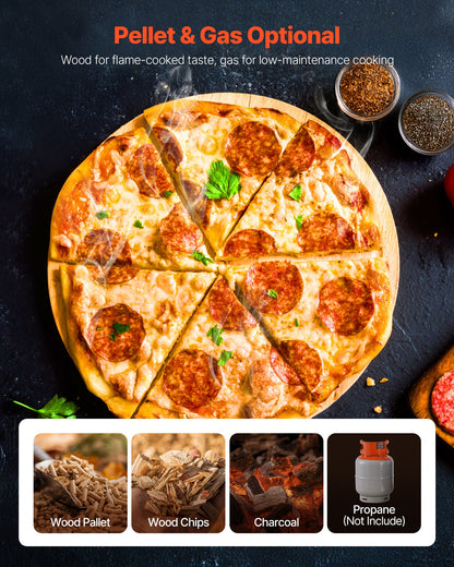 Dual Fuel Pizza Oven Outdoor, 12 in Wood Fire & Propane Gas Pizza Oven, Portable Pellet & Propane Pizza-Maker with Thermometer, Iron Spray Black Shell Pizza-Cook for Outside Camping & Backyard