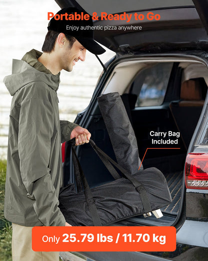 Dual Fuel Pizza Oven Outdoor, 12 in Wood Fire & Propane Gas Pizza Oven, Portable Pellet & Propane Pizza-Maker with Thermometer, Iron Spray Black Shell Pizza-Cook for Outside Camping & Backyard