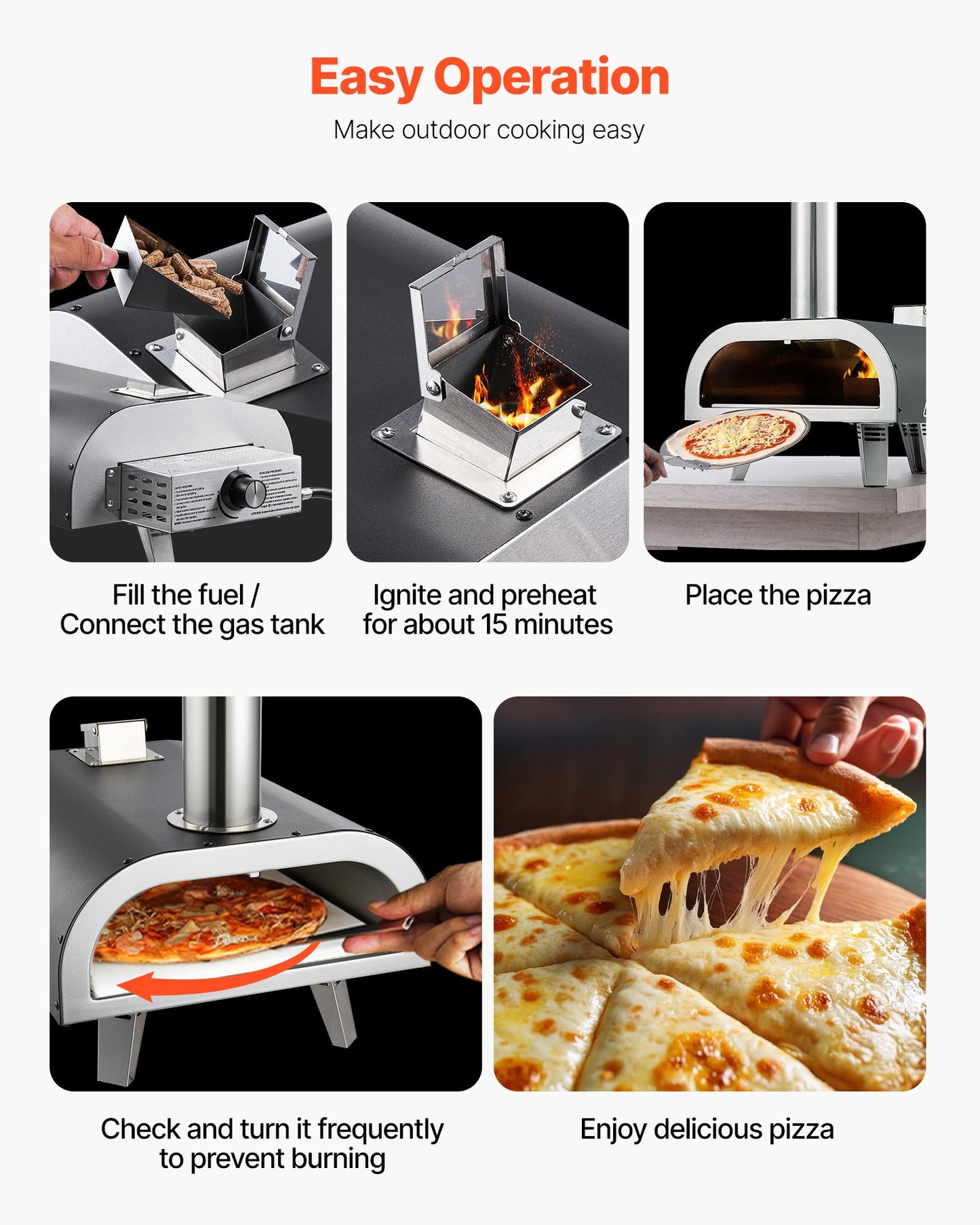 Dual Fuel Pizza Oven Outdoor, 12 in Wood Fire & Propane Gas Pizza Oven, Portable Pellet & Propane Pizza-Maker with Thermometer, Iron Spray Black Shell Pizza-Cook for Outside Camping & Backyard