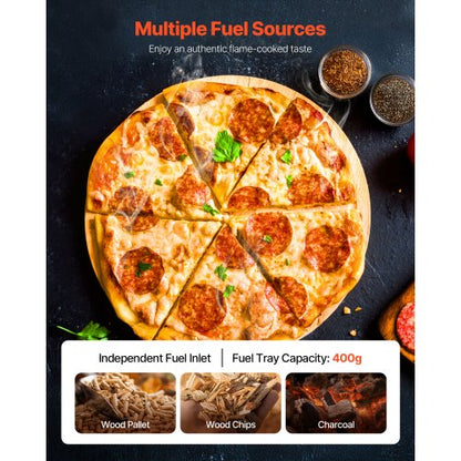 Utomhuspizzaugn, 30 cm vedeldad pizzaugn, pelletspis med termometer och elektrisk rotation, bärbar pizzamaskin för utomhuscamping, bakgård, uteplats, pizzasten, bärväska, spade |  EU