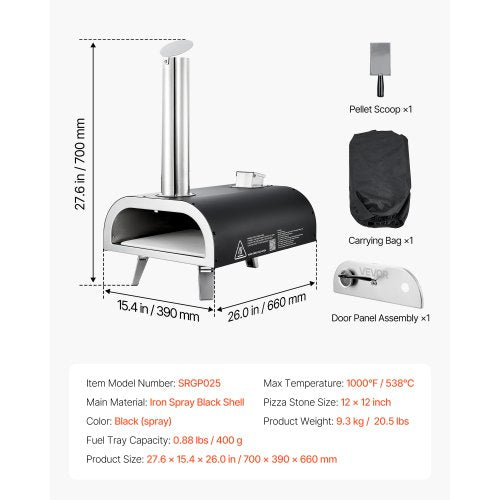 12" Outdoor-Pizzaofen, tragbarer Holzpelletofen mit Eisenspray für Camping