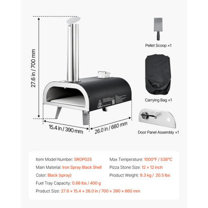12" Outdoor-Pizzaofen, tragbarer Holzpelletofen mit Eisenspray für Camping