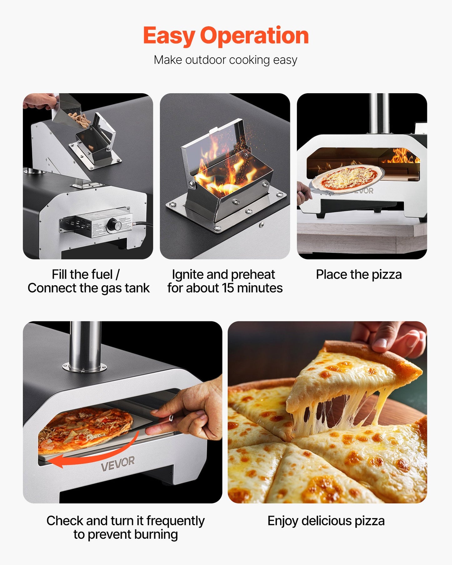 Dual Fuel Pizza Oven Outdoor, 16 in Wood Fire & Propane Gas Pizza Oven, Portable Pellet & Propane Pizza-Maker with Thermometer, Iron Spray Black Shell Pizza-Cook for Outside Camping & Backyard
