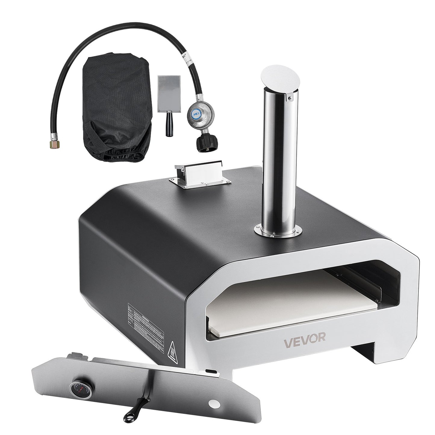 Dual Fuel Pizza Oven Outdoor, 16 in Wood Fire & Propane Gas Pizza Oven, Portable Pellet & Propane Pizza-Maker with Thermometer, Iron Spray Black Shell Pizza-Cook for Outside Camping & Backyard