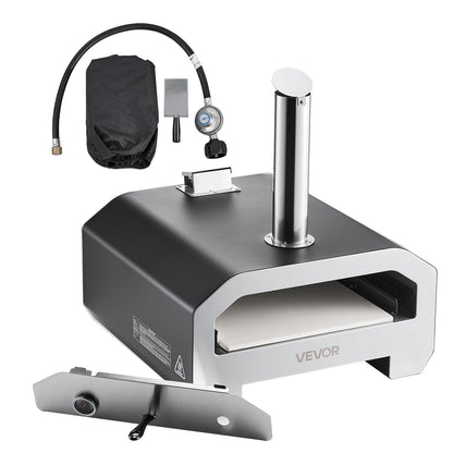 Dual Fuel Pizza Oven Outdoor, 16 in Wood Fire & Propane Gas Pizza Oven, Portable Pellet & Propane Pizza-Maker with Thermometer, Iron Spray Black Shell Pizza-Cook for Outside Camping & Backyard