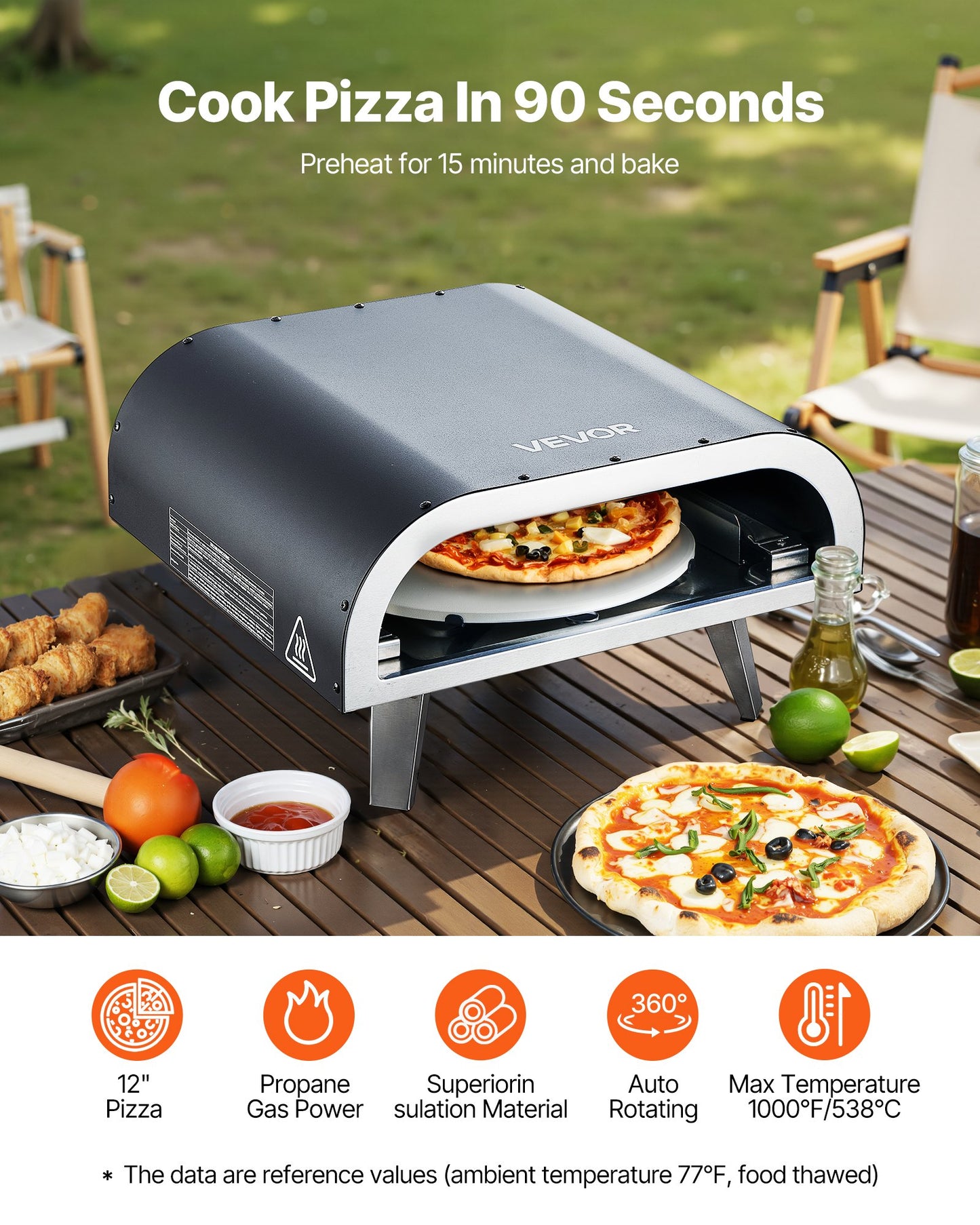 Outdoor Pizza Oven, 12 in Propane Gas Pizza Maker, Portable Pizza-Cooker with Electric Rotation, Thickened Pizza-Stone, Carry Bag, Propane Pizza-Oven for Outside Backyard Patio Camping, Black