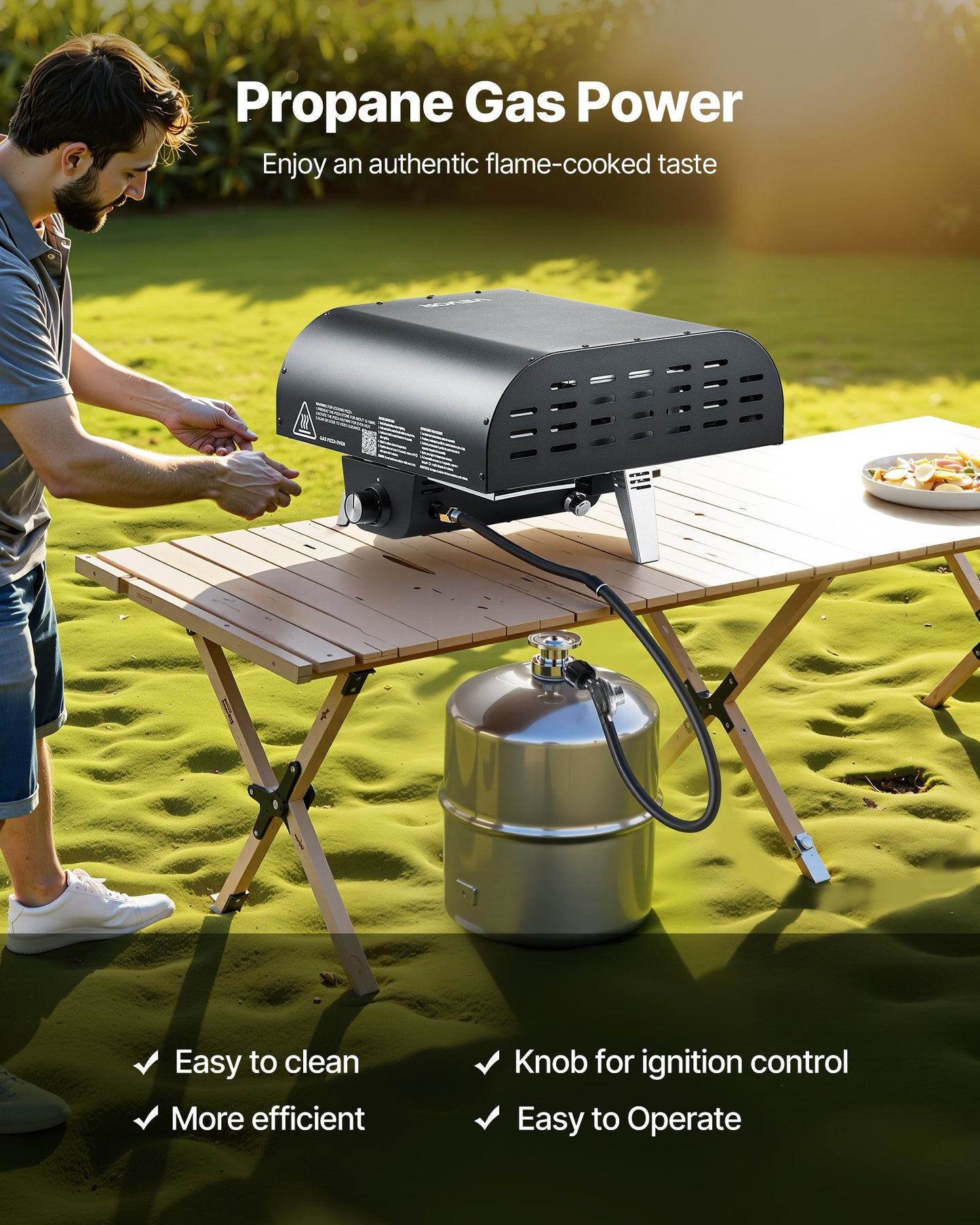 Outdoor Pizza Oven, 12 in Propane Gas Pizza Maker, Portable Pizza-Cooker with Electric Rotation, Thickened Pizza-Stone, Carry Bag, Propane Pizza-Oven for Outside Backyard Patio Camping, Black