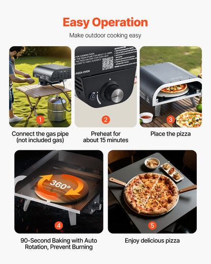 Outdoor Pizza Oven, 12 in Propane Gas Pizza Maker, Portable Pizza-Cooker with Electric Rotation, Thickened Pizza-Stone, Carry Bag, Propane Pizza-Oven for Outside Backyard Patio Camping, Black