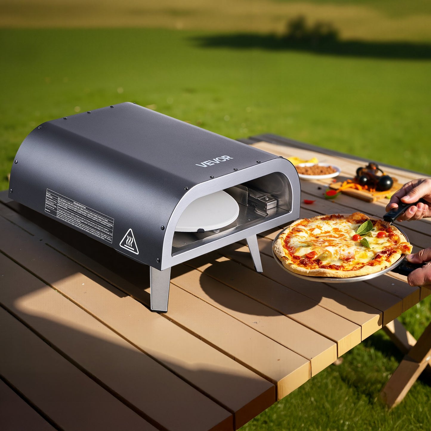 Outdoor Pizza Oven, 12 in Propane Gas Pizza Maker, Portable Pizza-Cooker with Electric Rotation, Thickened Pizza-Stone, Carry Bag, Propane Pizza-Oven for Outside Backyard Patio Camping, Black