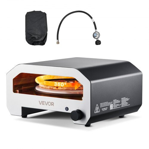 Outdoor Pizza Oven, 16 in Propane Gas Pizza Maker, Portable Pizza-Cooker with Electric Rotation, Thickened Pizza-Stone, Carry Bag, Propane Pizza-Oven for Outside Backyard Patio Camping, Black