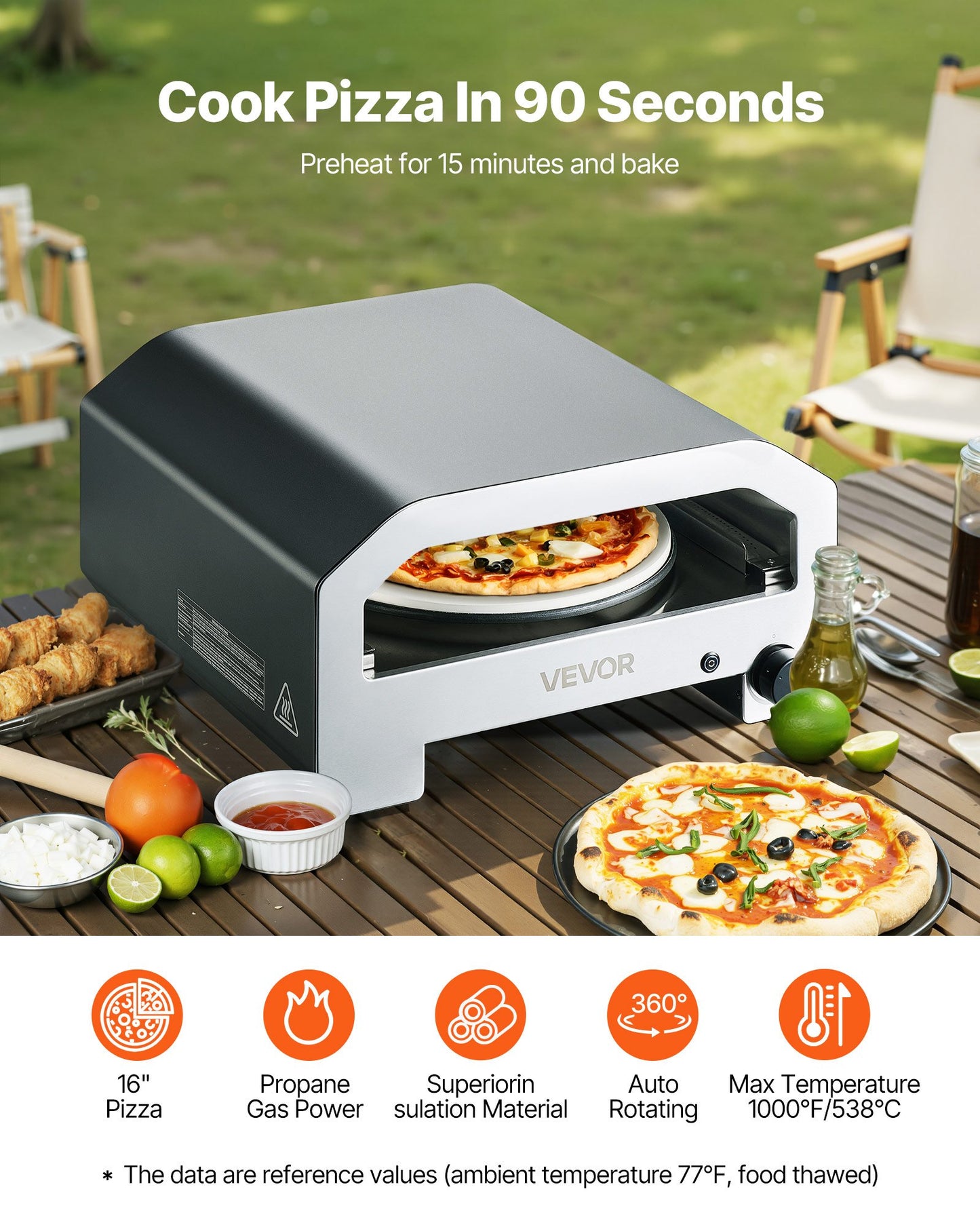 Outdoor Pizza Oven, 16 in Propane Gas Pizza Maker, Portable Pizza-Cooker with Electric Rotation, Thickened Pizza-Stone, Carry Bag, Propane Pizza-Oven for Outside Backyard Patio Camping, Black