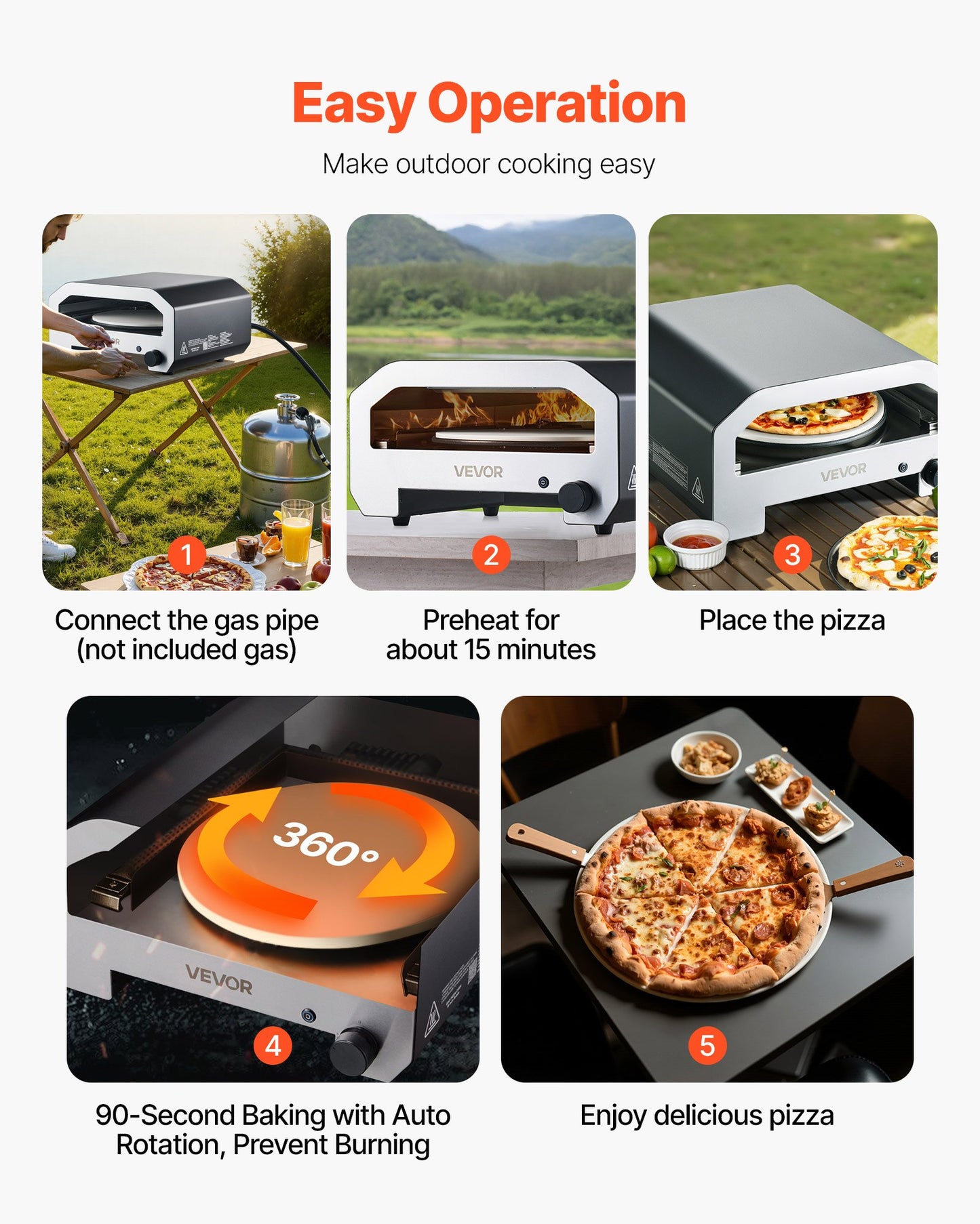 Outdoor Pizza Oven, 16 in Propane Gas Pizza Maker, Portable Pizza-Cooker with Electric Rotation, Thickened Pizza-Stone, Carry Bag, Propane Pizza-Oven for Outside Backyard Patio Camping, Black
