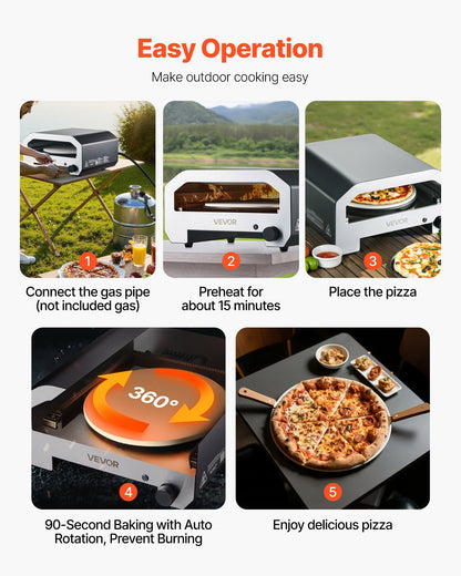 Outdoor Pizza Oven, 16 in Propane Gas Pizza Maker, Portable Pizza-Cooker with Electric Rotation, Thickened Pizza-Stone, Carry Bag, Propane Pizza-Oven for Outside Backyard Patio Camping, Black