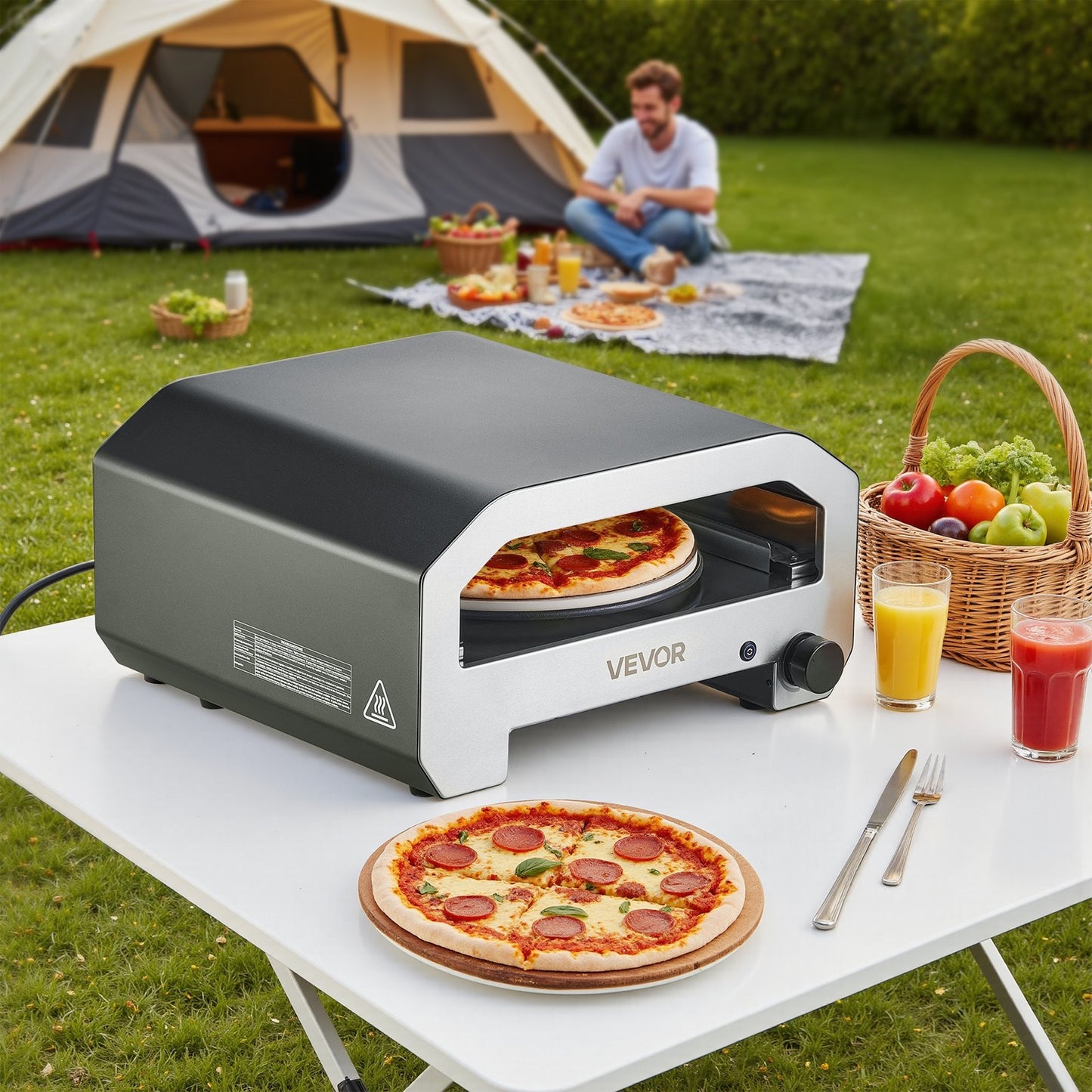 Outdoor Pizza Oven, 16 in Propane Gas Pizza Maker, Portable Pizza-Cooker with Electric Rotation, Thickened Pizza-Stone, Carry Bag, Propane Pizza-Oven for Outside Backyard Patio Camping, Black