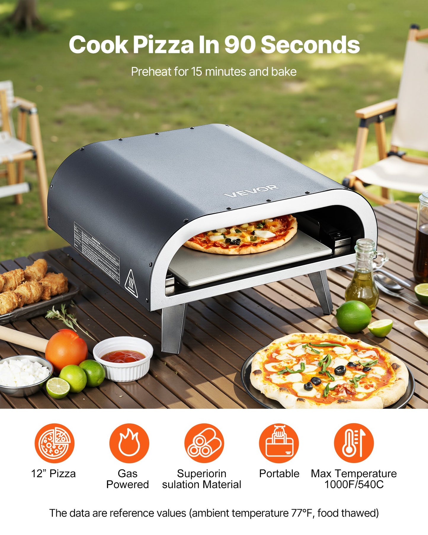 Propane Outdoor Pizza Oven, 12 Inch Gas Pizza Maker, Portable Pizza-Cooker with Thickened Pizza-Stone, Carry Bag, Pizza-Oven for Outside Backyard Patio Camping, Black