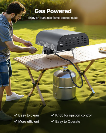 Propane Outdoor Pizza Oven, 12 Inch Gas Pizza Maker, Portable Pizza-Cooker with Thickened Pizza-Stone, Carry Bag, Pizza-Oven for Outside Backyard Patio Camping, Black