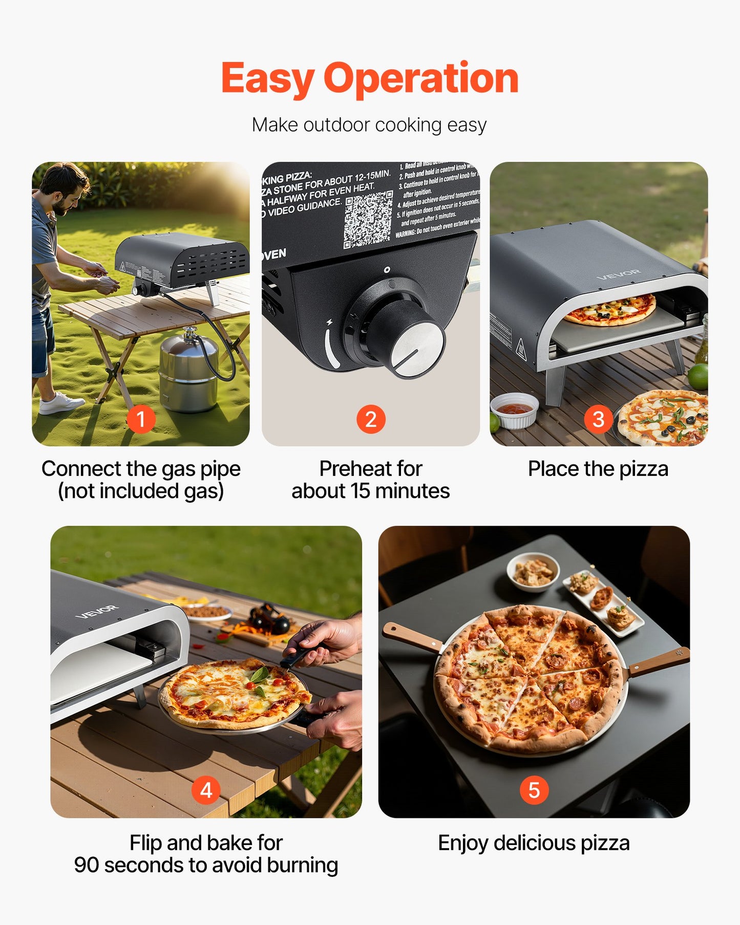 Propane Outdoor Pizza Oven, 12 Inch Gas Pizza Maker, Portable Pizza-Cooker with Thickened Pizza-Stone, Carry Bag, Pizza-Oven for Outside Backyard Patio Camping, Black