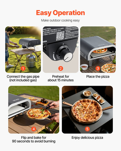 Propane Outdoor Pizza Oven, 12 Inch Gas Pizza Maker, Portable Pizza-Cooker with Thickened Pizza-Stone, Carry Bag, Pizza-Oven for Outside Backyard Patio Camping, Black