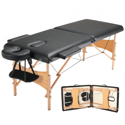 Portable Massage Table 28" W, 2 Folding Lightweight Massage Table, 8-Level Height Adjustable Salon Tattoo Bed, Spa Table with Headrest, Armrests, Hand Pallet & Carrying Bag, 600LBS